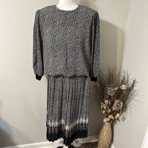 Vtg 80s REO Originals Floral Beige 2pc Skirt Blouse Set Women Pleated Sz L ?!